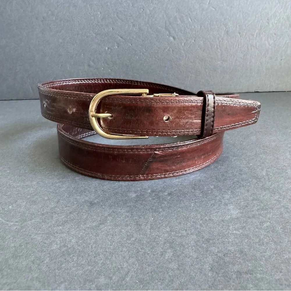 Vintage Eel‎ Skin Leather Belt Brown Exotic Dress Unisex Mens Womens M / L 36